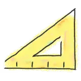 Yellow triangular set square ruler with a hollow center and measurement markings along the edges.