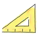 Yellow triangular set square ruler with a hollow center and measurement markings along the edges.