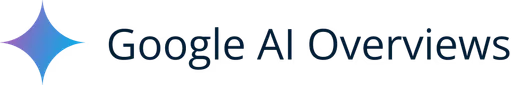 Google AI Overviews text with a four-point blue star-shaped icon.