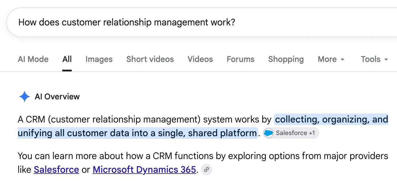 google query in serp with ai overview