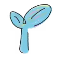 Illustration of a small blue plant sprout with two leaves and a stem.