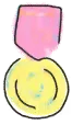 Illustration of a gold medal with a pink ribbon, drawn in a simple, hand-colored style.