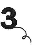 Black number three icon with a curved arrow pointing downwards and slightly left below it.